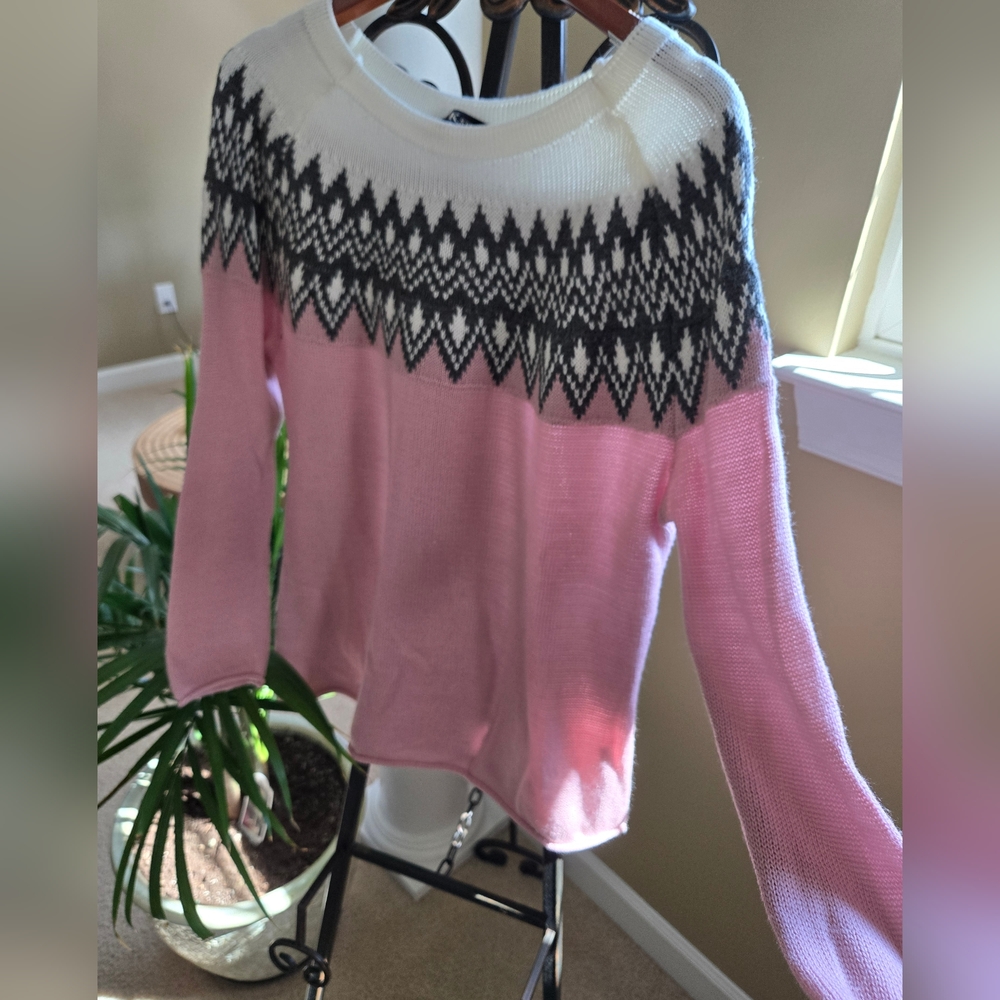 CCK Style Pink White Fair Isle Knit Sweater Size Large - Picture 3 of 9